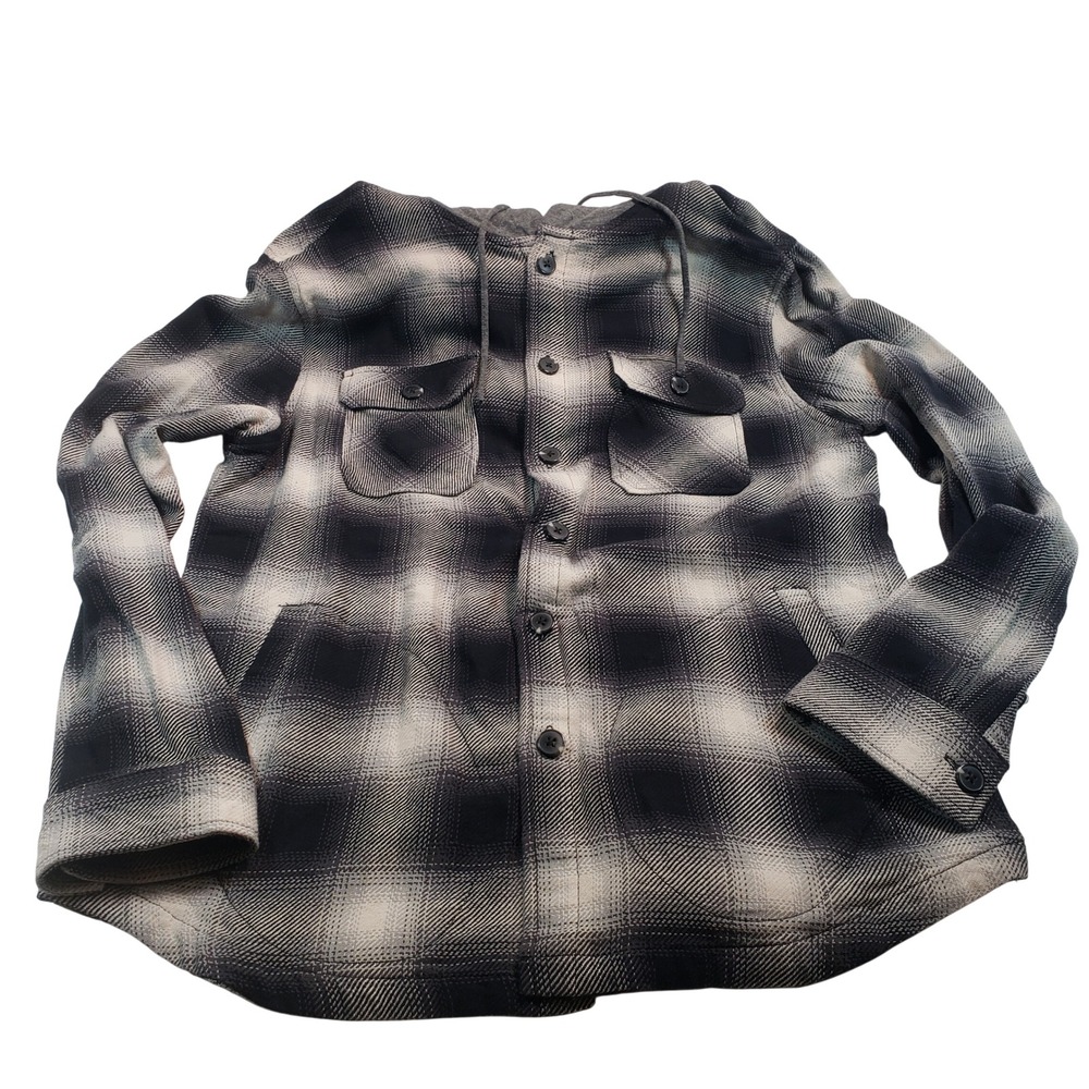 Flag & Anthem Mens Hooded Flannel Shirt Medium Black‎ White Plaid COREOW070V